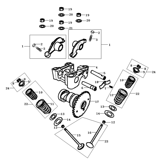 Įsiurbimo ir išmetimo vožtuvų mechanizmas