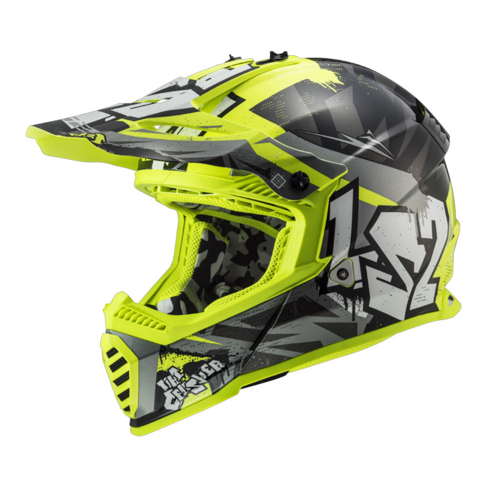 LS2 MX437 FAST II MINI ŠALMAS - CRUSHER Black Yellow