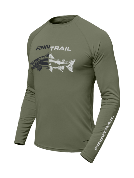 Ilgarankoviai marškinėliai Finntrail WAVE Fish Khaki