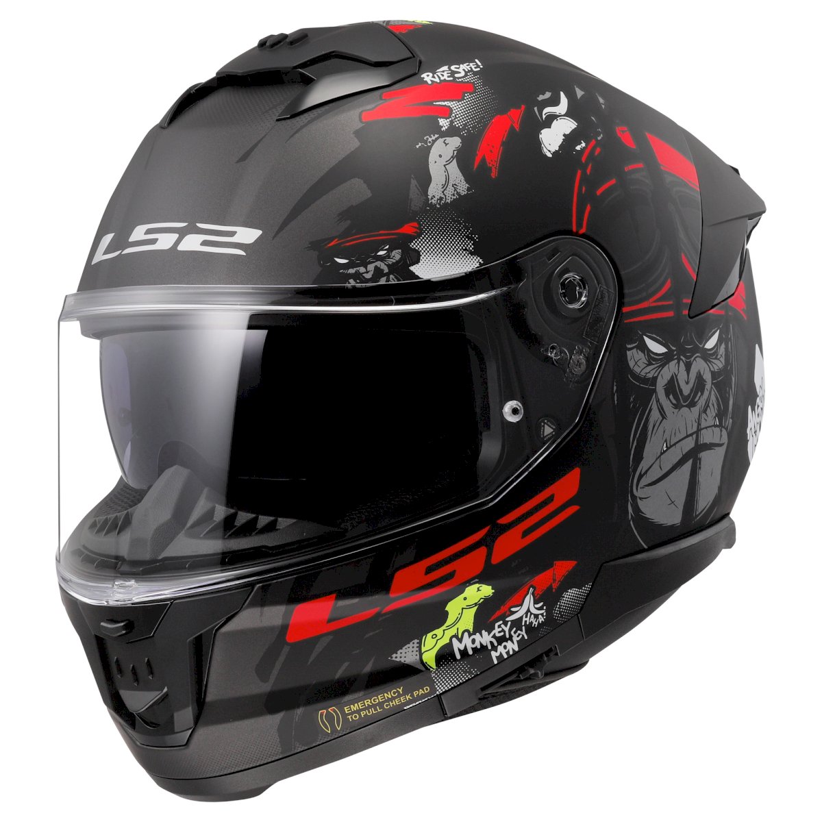 LS2 FF808 STREAM II ŠALMAS - ANGRY MONKEY M.BLACK RED