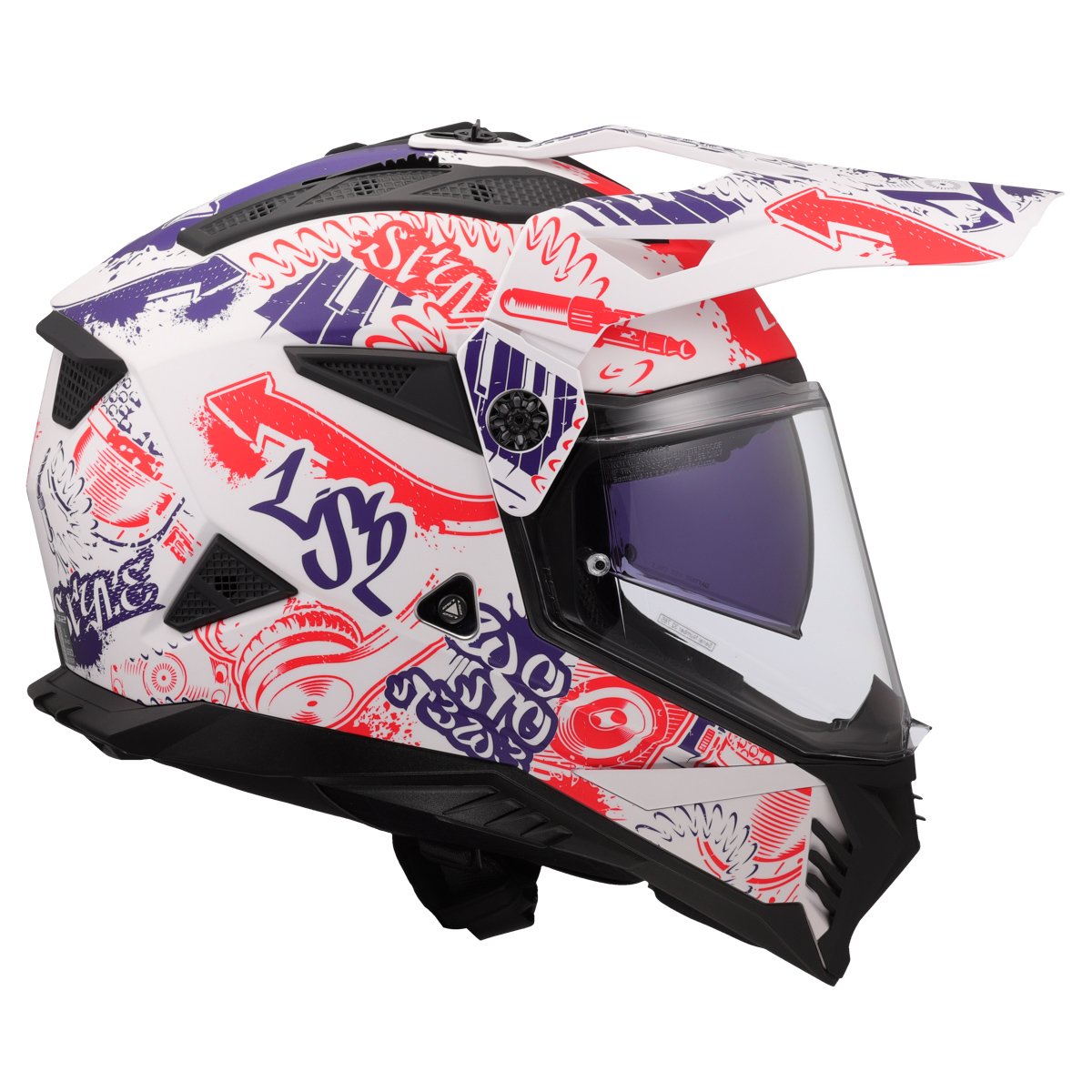 LS2 MX702 PIONEER II ŠALMAS - FANTASY WHITE RED BLUE