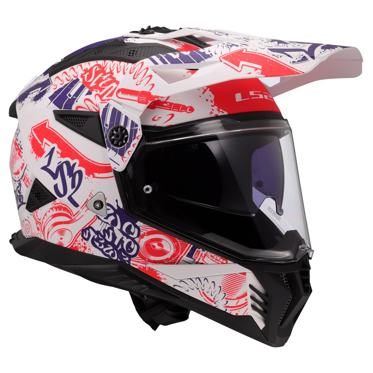 LS2 MX702 PIONEER II ŠALMAS - FANTASY WHITE RED BLUE