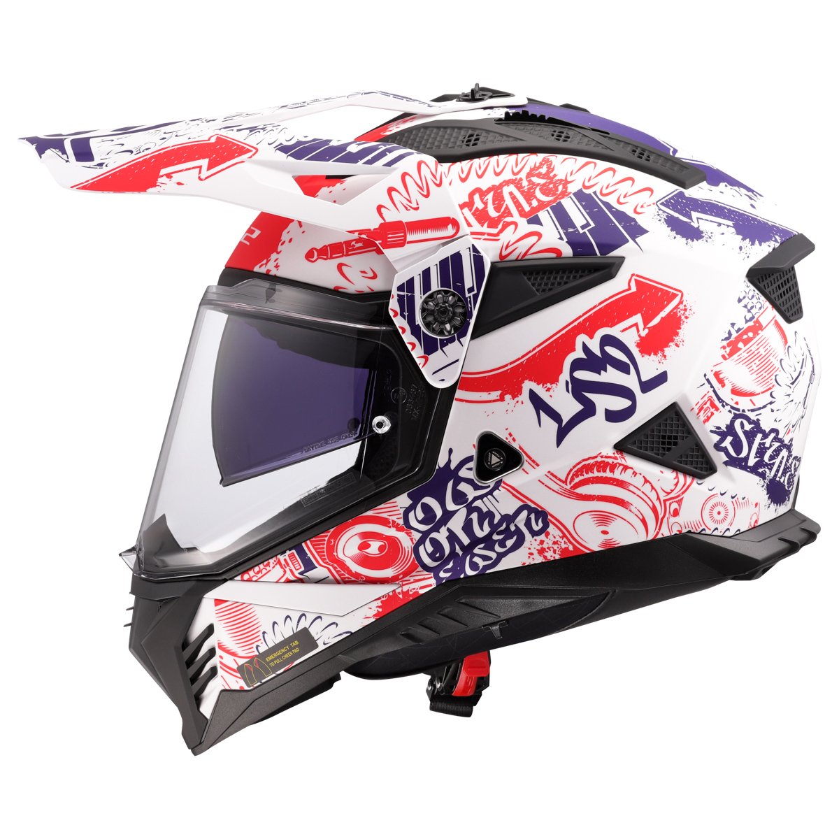LS2 MX702 PIONEER II ŠALMAS - FANTASY WHITE RED BLUE
