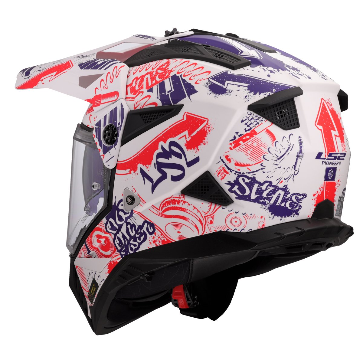 LS2 MX702 PIONEER II ŠALMAS - FANTASY WHITE RED BLUE