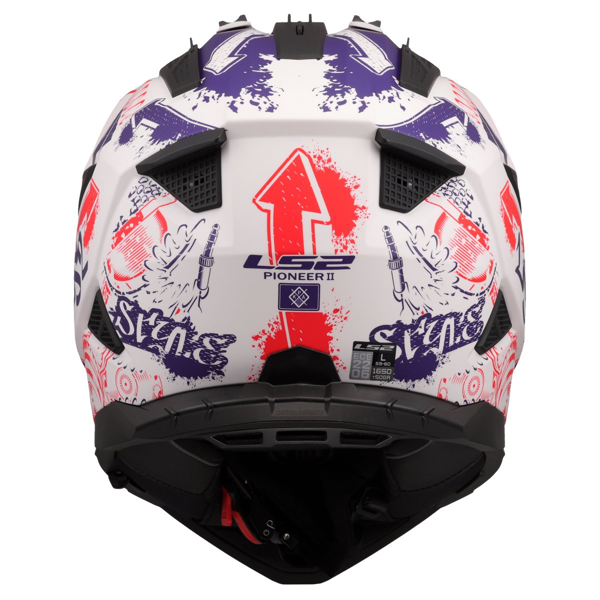 LS2 MX702 PIONEER II ŠALMAS - FANTASY WHITE RED BLUE