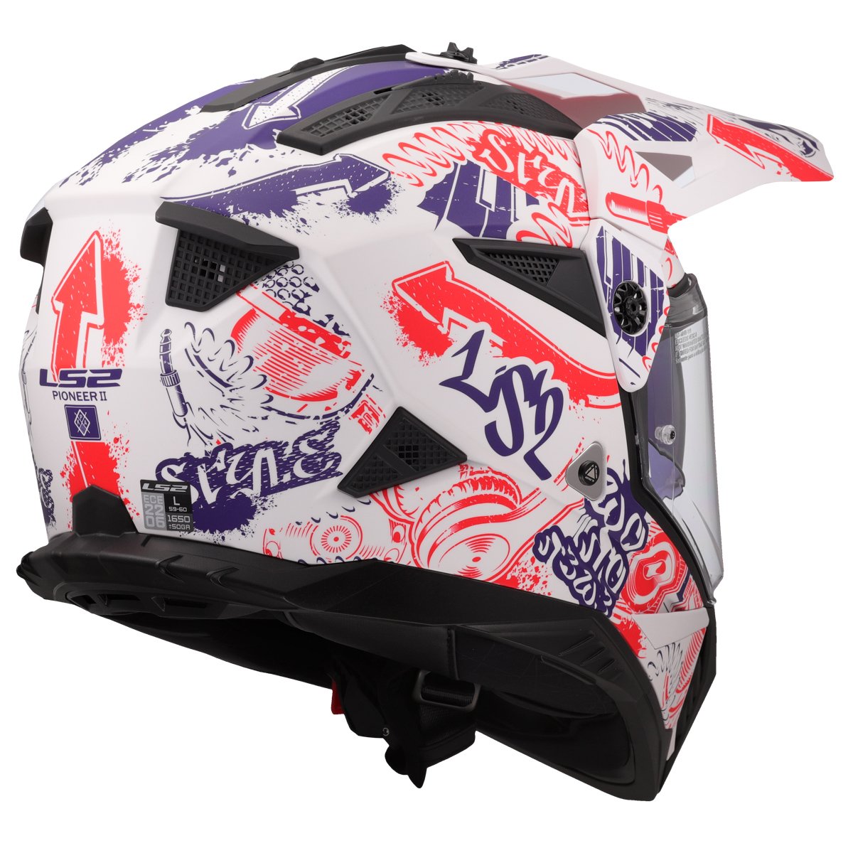 LS2 MX702 PIONEER II ŠALMAS - FANTASY WHITE RED BLUE